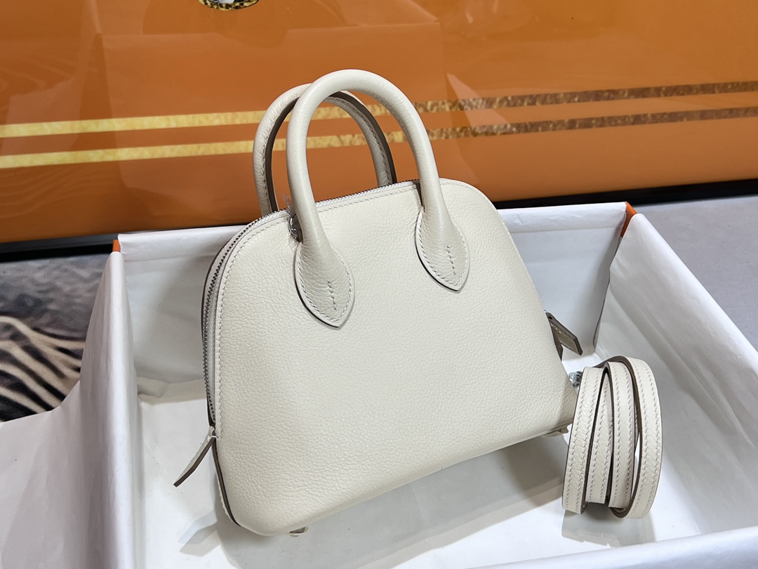 Hermes Bolide 1923 Mini Handbag Shoulder Bag In White Evercolor Leather